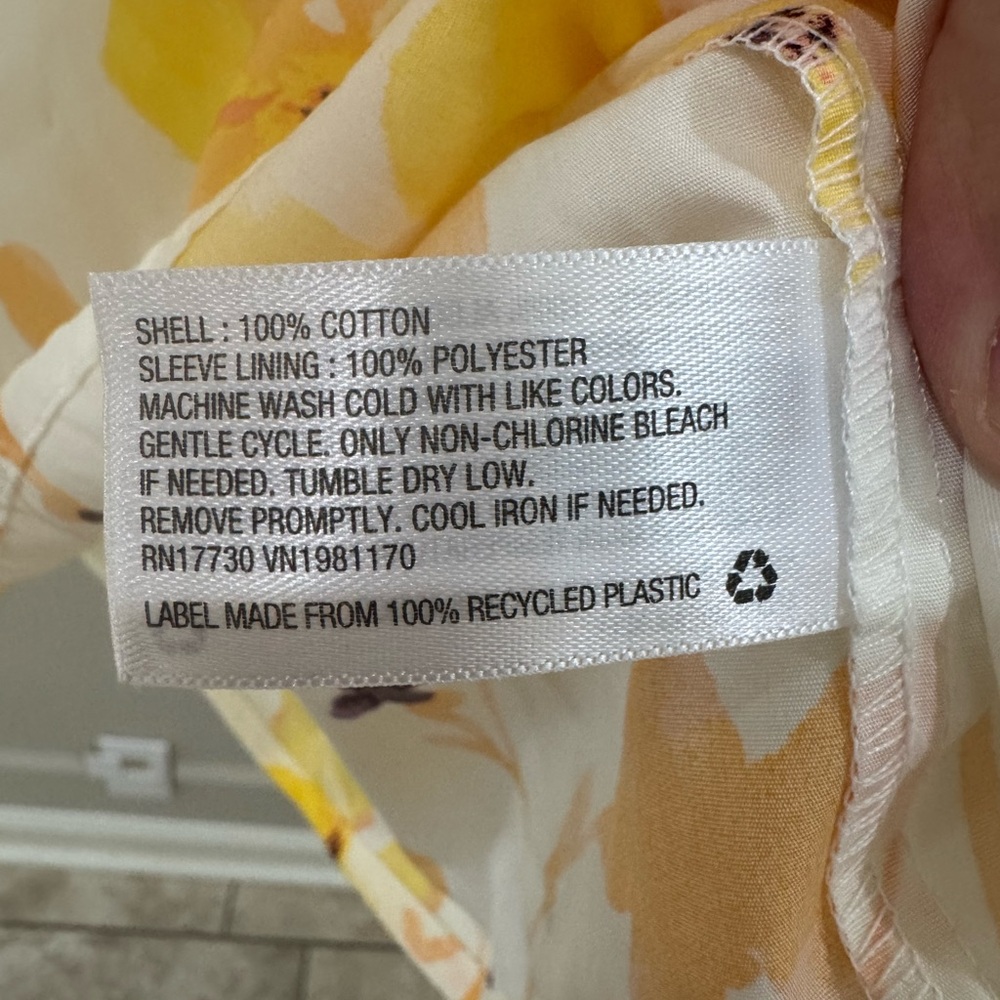 NWT A New Day Yellow White Floral Spring Cotton Puff Sleeve Mini Dress Size L - Picture 6 of 6